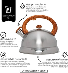 Chaleira Inox com Alça Bambu - 3L - loja online