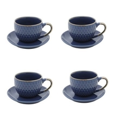 Conj. 4 Xícaras para Café com Pires Drops Azul - 90ml