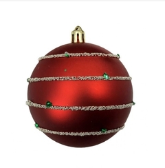Bola de Natal Avulsa Vermelha Bordas com Glitter - 8cm