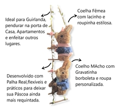 Casal de Coelhos Subindo Escada - 55cm - Design Gallery Santos 