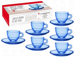Jogo 6 Xícaras para Café com Pires Pearl Azul - 90ml - comprar online