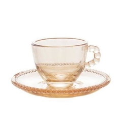 Cj 4 Xícaras para Café com Pires Cristal Pearl Âmbar 80ml - Wolff