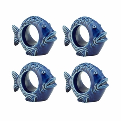 Cj. Anéis para Guardanapo Peixes Ocean Azul - 4 peças