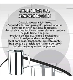 Jarra em Aço Inox com Aparador de Gelo - 1,8L - Design Gallery Santos 
