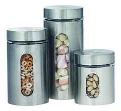 Conjunto 3 Potes em Vidro Revestidos com Inox - comprar online