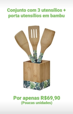 Conj. 3 Utensílios + Suporte em Bambu Decor Costela de Adão