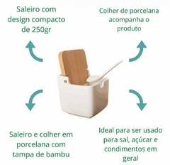 Saleiro Porcelana com Tampa Bambu + Colher Bianco - 250g na internet