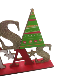 Placa Decor em Madeira "Boas Festas" - 30cm - Design Gallery Santos 