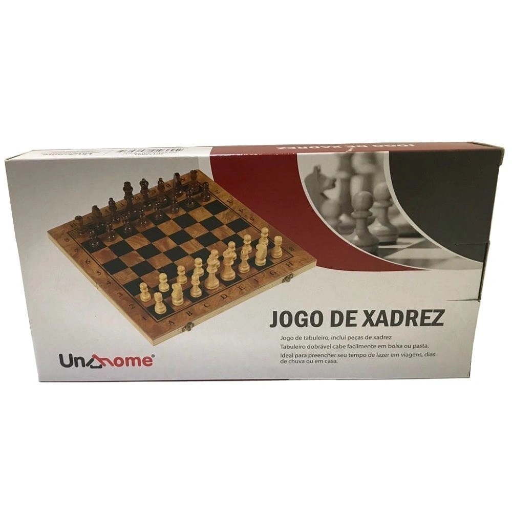 Jogo Tabuleiro De Xadrez Madeira Oficial Dobrável Uny Gift - Jogo