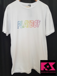 Remera Playboy Rainbow Blanca