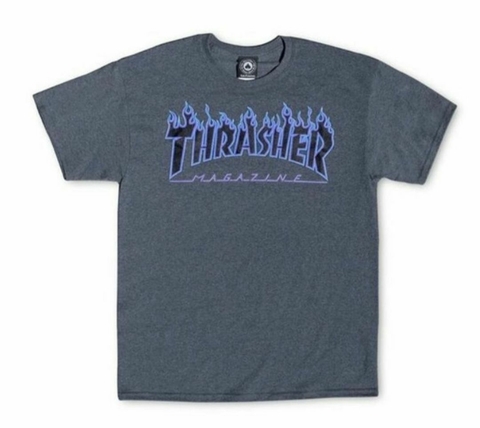 Remera Thrasher Purple Flame Gris Melange