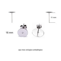 pinos para base de brincos para colar colagem de pedra aço inox cirúrgico disco 16 mm