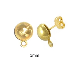 pinos para base de brincos semi jóias folheados a ouro bolinha 3 mm