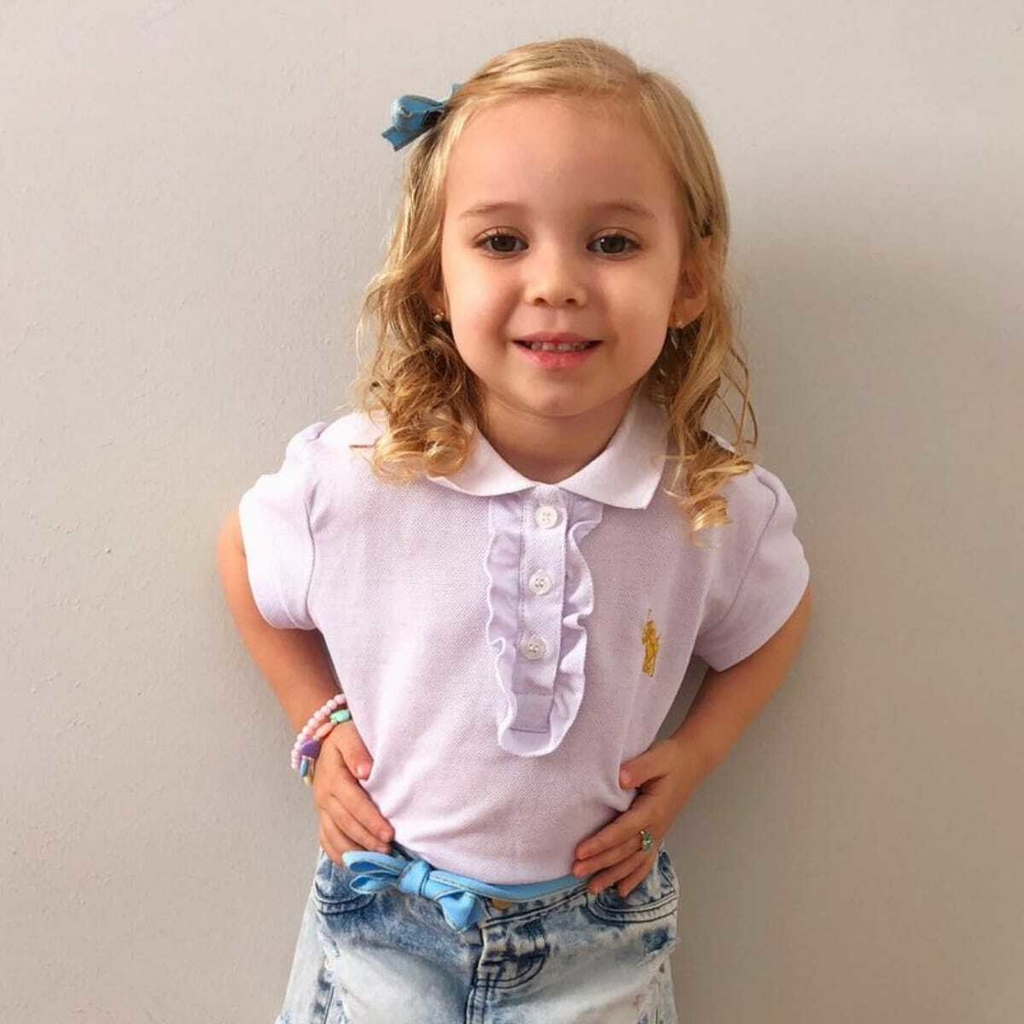 Camisa Branca Gola Polo com Babado Roupa Menina Infantil Blusa Criança  Batizado - 6051