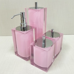 Kit de banheiro 4 peças em resina Cristal Rosa com Cromado