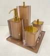 kit de banheiro 4 peças + bandeja 24x24 cristal marrom claro com dourado