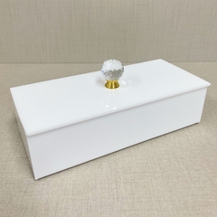 caixa de acrílico branca com puxador cristal dourado