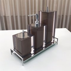 Kit de banheiro 3 peças em resina Cristal marrom escuro com cromado