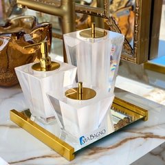 Kit de banheiro 3 Peças em resina Torre Cristal pérola com Dourado - comprar online