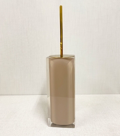 Porta escova sanitária em resina cristal cappuccino com dourado