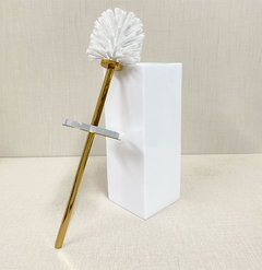 Porta escova sanitária em resina branca com dourado - comprar online