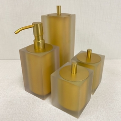 Kit de banheiro 4 peças em resina cristal dourado fosco com dourado fosco