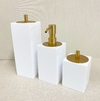Kit de banheiro 3 peças em resina branco com dourado fosco