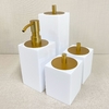 Kit de banheiro 4 peças em resina branco com dourado fosco