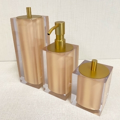 Kit de banheiro 3 peças em resina cristal champagne com dourado fosco