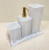 Kit de banheiro 3 peças + bandeja 14x28 em tampa de resina Madre Pérola com Dourado
