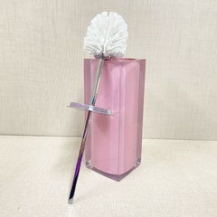 Porta escova sanitária em resina cristal rosa chá com cromado - comprar online
