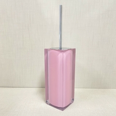 Porta escova sanitária em resina cristal rosa chá com cromado