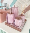 kit de banheiro 4 peças em resina Valência cristal rosa chá com rosa matte