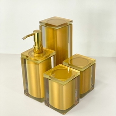 kit de banheiro 4 peças em resina tampa resina dourado com dourado