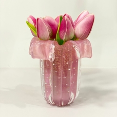 Murano fiori rosa chiclete com pó de ouro 24k - comprar online