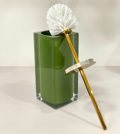 Porta escova sanitária em resina cristal verde musgo com dourado - comprar online