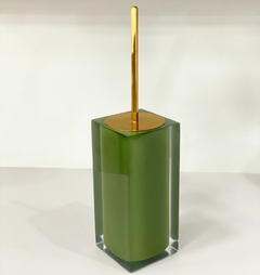 Porta escova sanitária em resina cristal verde musgo com dourado