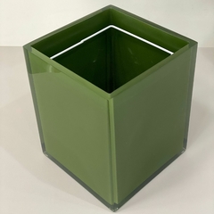 Lixeira em resina cristal verde musgo com dourado - comprar online