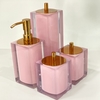 kit de banheiro 4 peças em resina cristal rosa chá com red gold