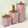Kit de banheiro 3 peças em resina cristal rosa chá com dourado