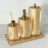 kit de banheiro 3 peças + bandeja 14x28 em resina Valência cristal champagne com dourado