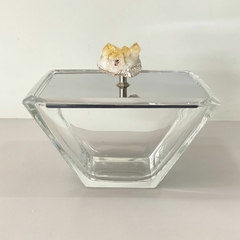 Caixa de vidro com tampa inox e puxador em pedra citrino