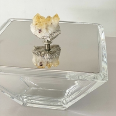 Caixa de vidro com tampa inox e puxador em pedra citrino - comprar online