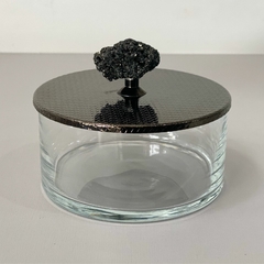 Caixa de vidro P com tampa inox níquel e puxador em pedra pirita - comprar online