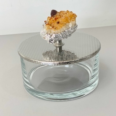 Caixa de vidro P com tampa inox e puxador em pedra citrino - comprar online