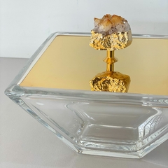 Caixa de vidro com tampa banhada em ouro 24k e puxador em pedra citrino - comprar online
