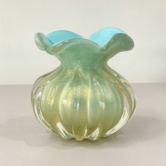 Vaso de Murano fru-fru azul claro com pó de ouro 24k