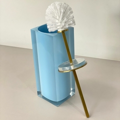 Porta escova Sanitária em resina Cristal azul claro com Dourado - comprar online