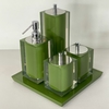 Kit de banheiro 4 peças + bandeja 24x24 em resina cristal verde musgo com cromado