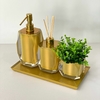 kit lavabo 3 peças + bandeja 14x28 em resina Valência cristal dourado com dourado